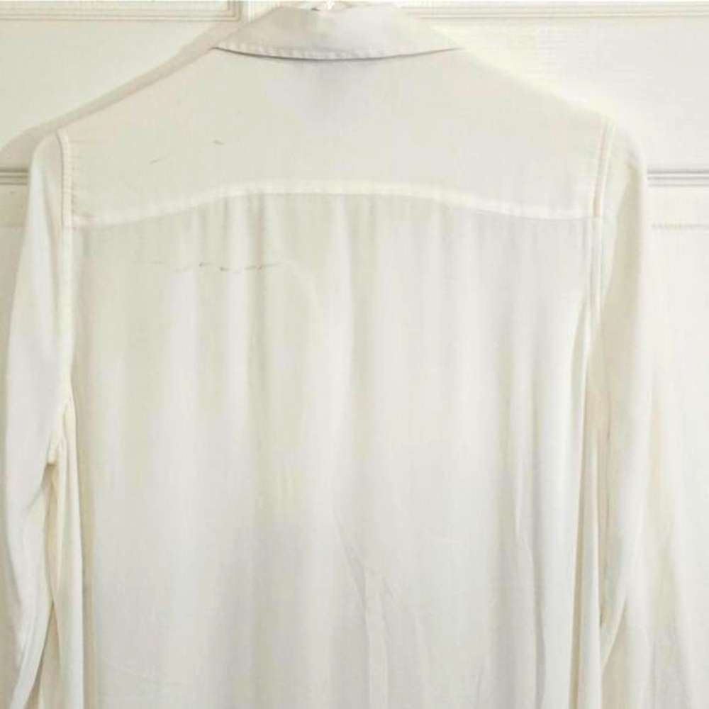 White House Black Market White High Low Tunic Blouse 10 Buttons Office Pockets - Picture 8 of 10